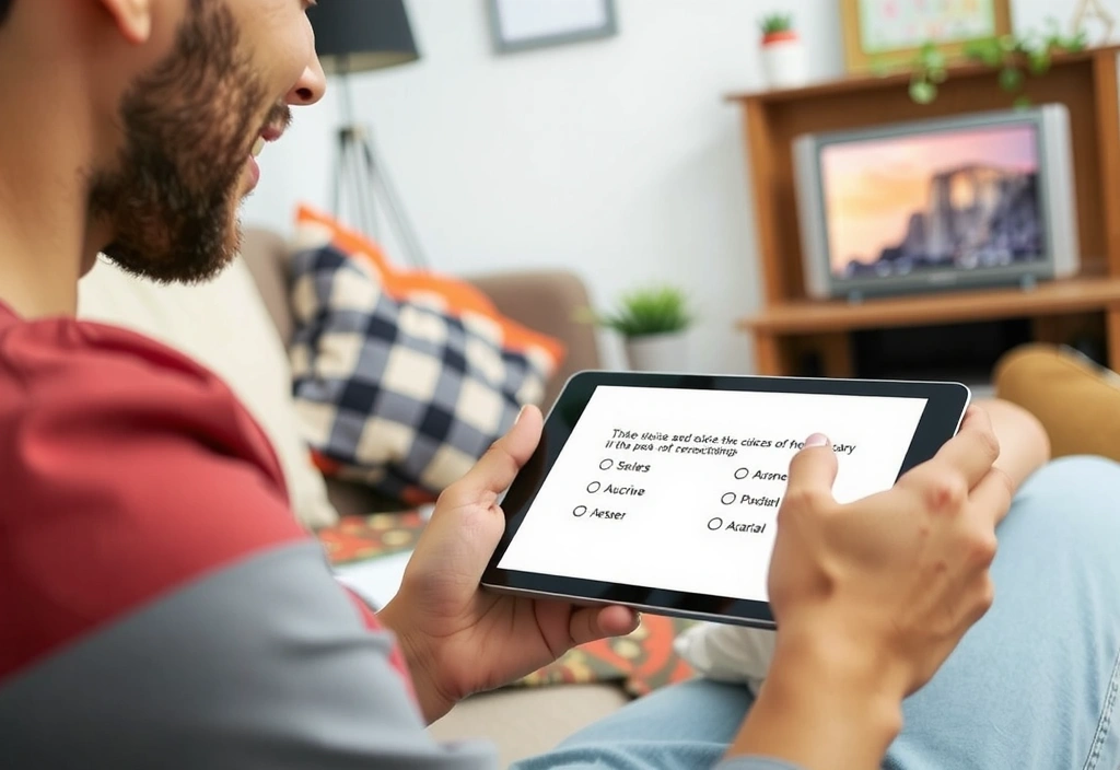 Person taking a quiz on a tablet